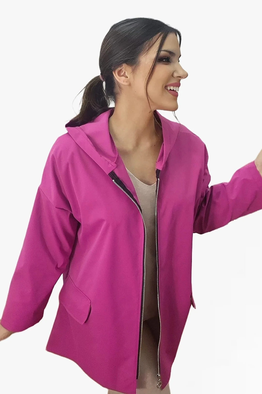 Trenca Capucha Bolsillos Fucsia - Imagen 4