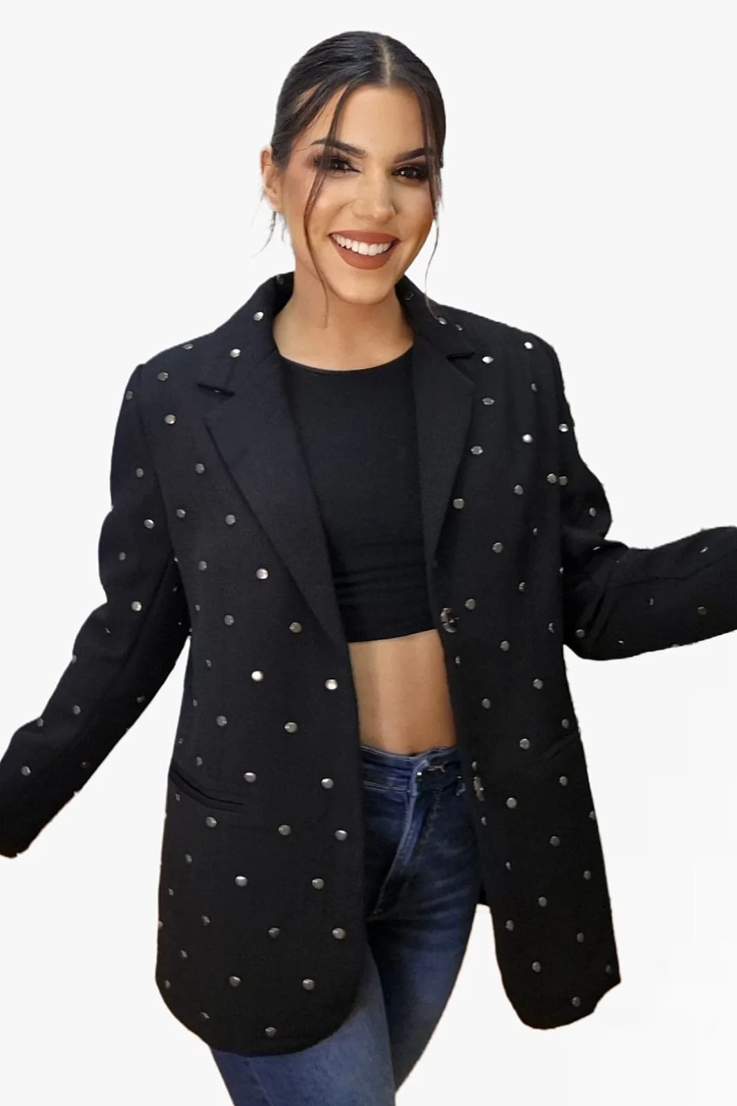 Blazer Solapas Tachuelas Negra - Imagen 5