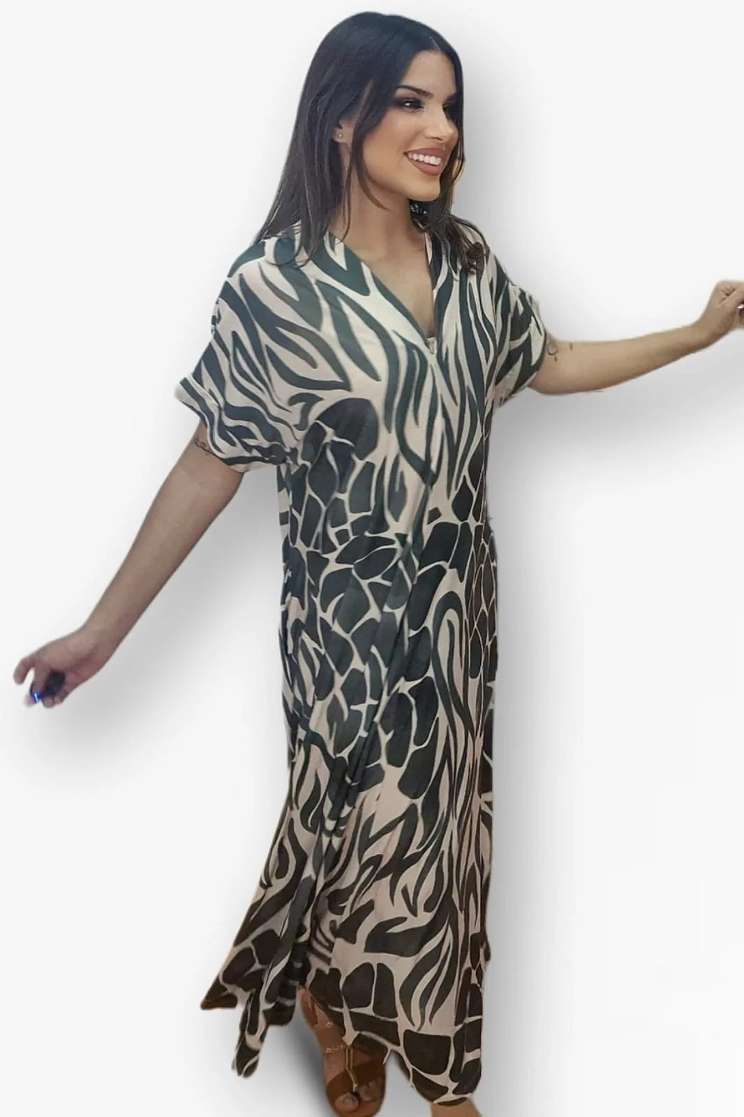 Vestido Animal Print Escote Verde - Imagen 3