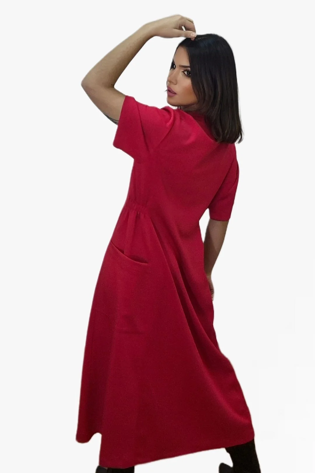 Vestido Bolsillos Engomado Rojo - Imagen 4