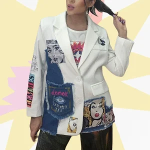 Blazer Parches Comic Blanca