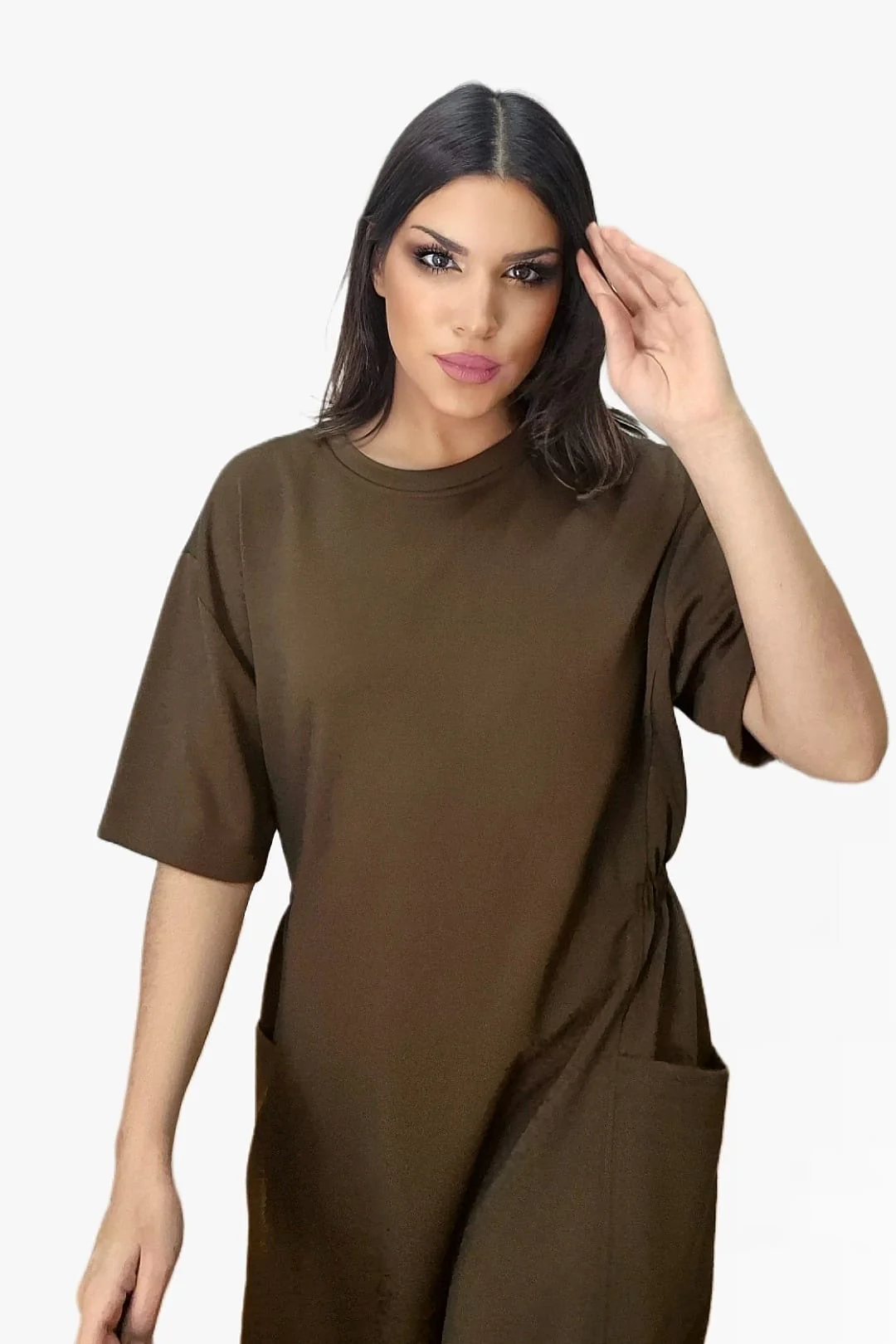 Vestido Bolsillos Engomado Marrón - Imagen 5