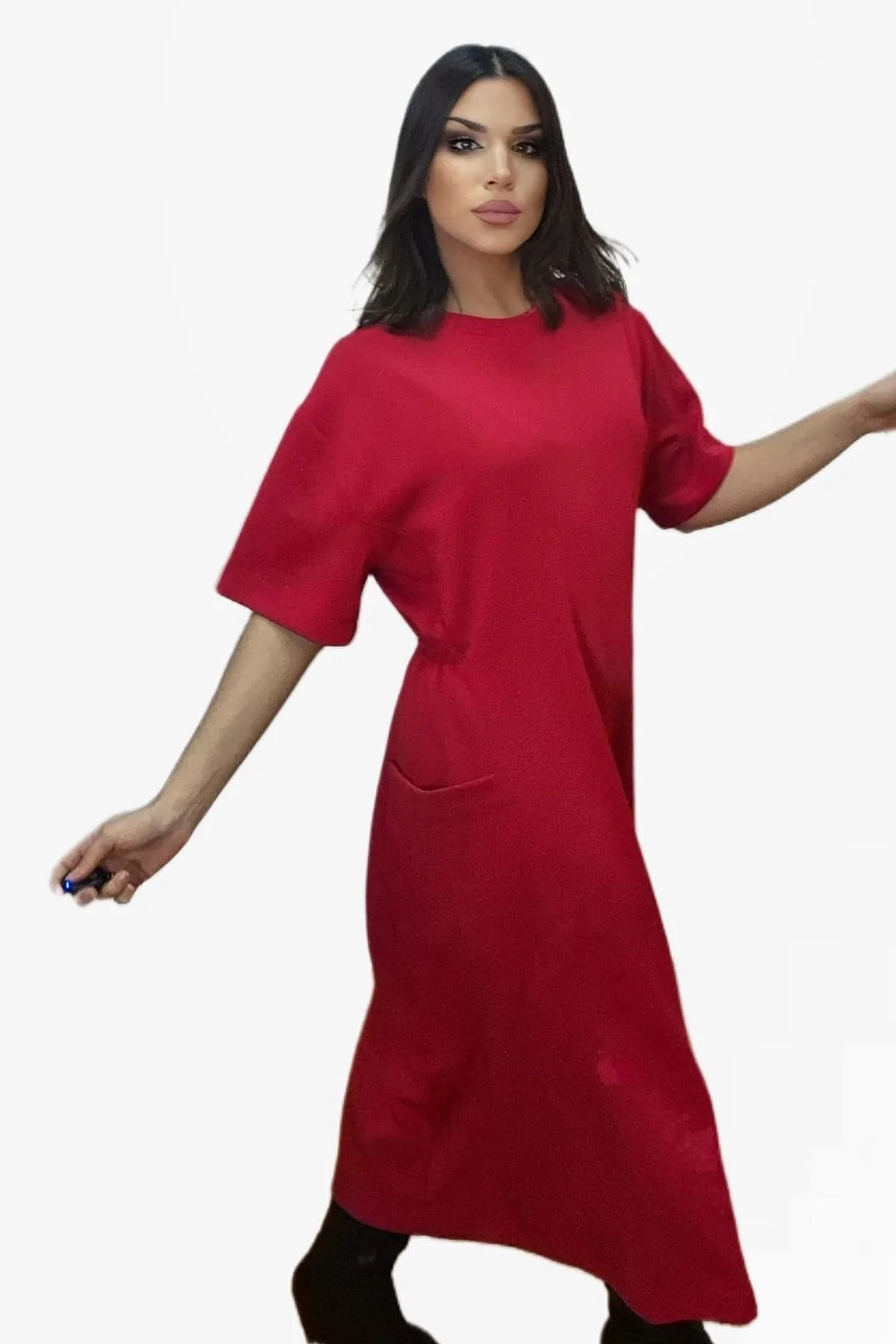 Vestido Bolsillos Engomado Rojo - Imagen 3