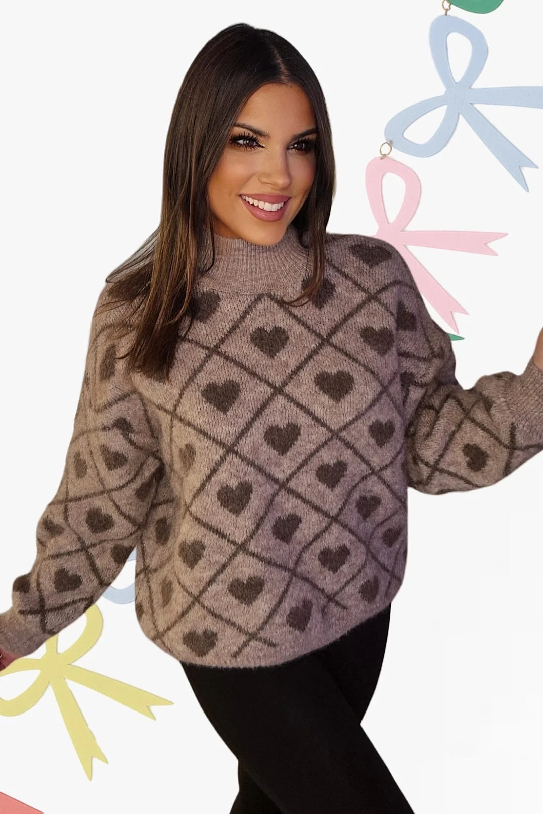 Jersey Corazones Cuello Beige