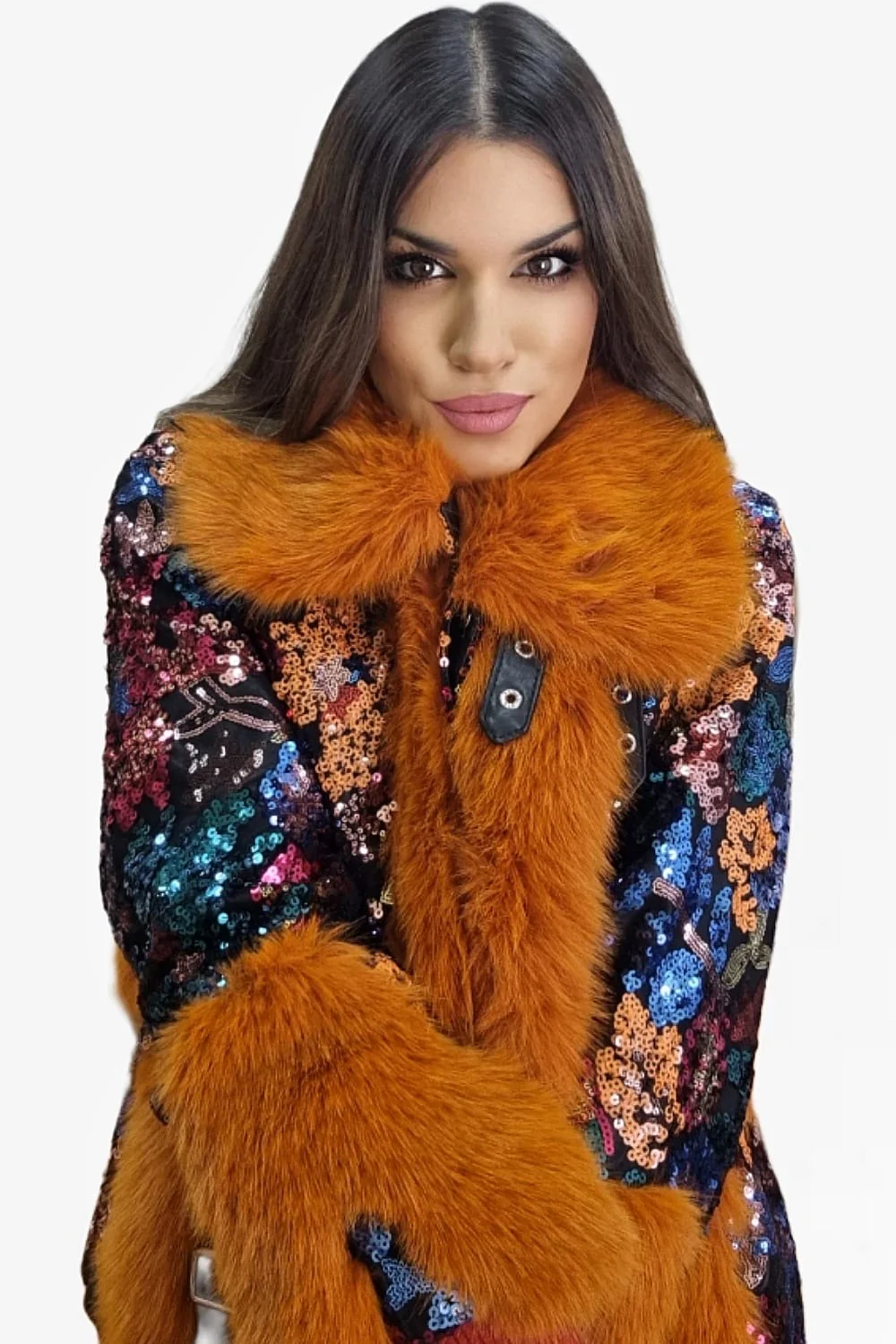 Abrigo Peluche Lentejuela Naranja - Imagen 4