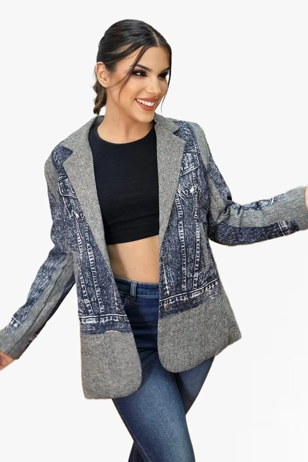 Blazer Vaquera Combinada Gris - Imagen 4