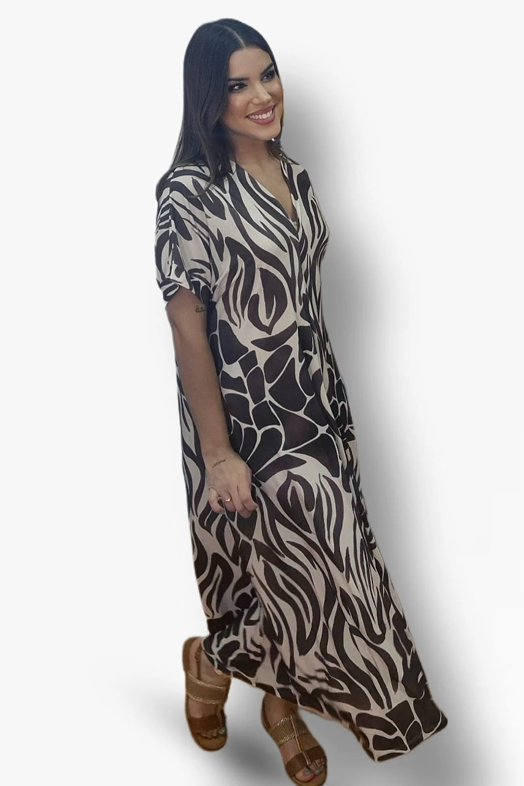 Vestido Animal Print Escote Marrón - Imagen 4