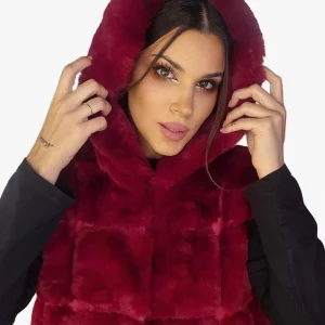 Chaleco Peluche Capucha Granate