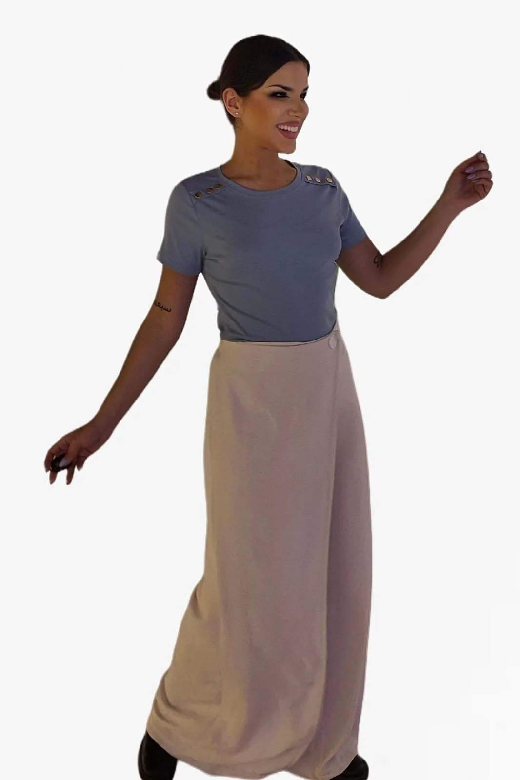 Pantalon Pareo Boton Beige - Imagen 4