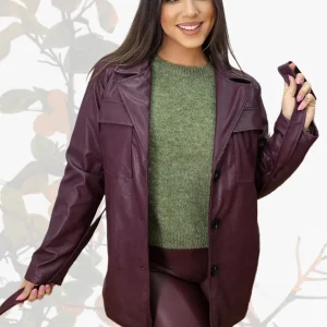 Chaqueta Polipiel Cinturón Burdeos