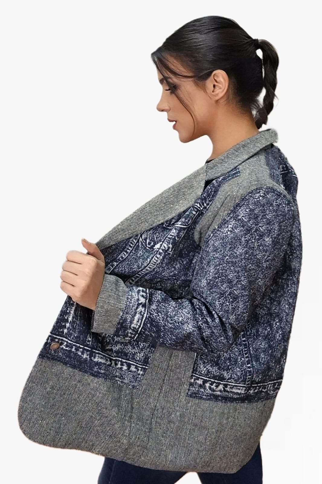 Blazer Vaquera Combinada Gris - Imagen 5