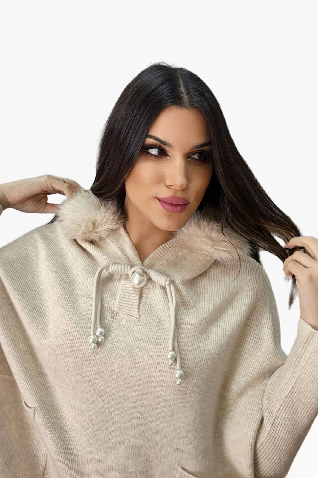 Jersey Capucha Pelo Beige