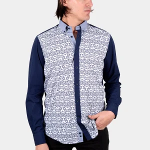 Camisa Estampada Frontal Azul Marino H&B