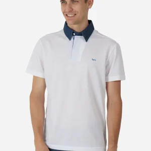 Camisa Polo Blanco Cuello Azul Marino H&B