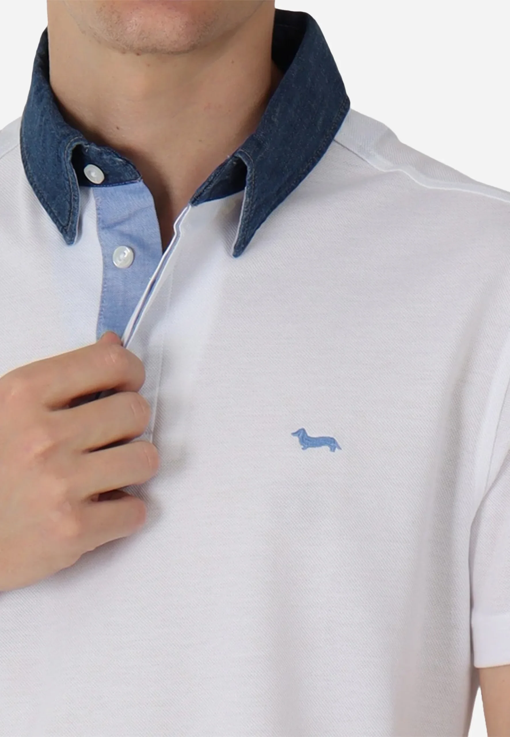 Camisa Polo Blanco Cuello Azul Marino H&B - Imagen 3