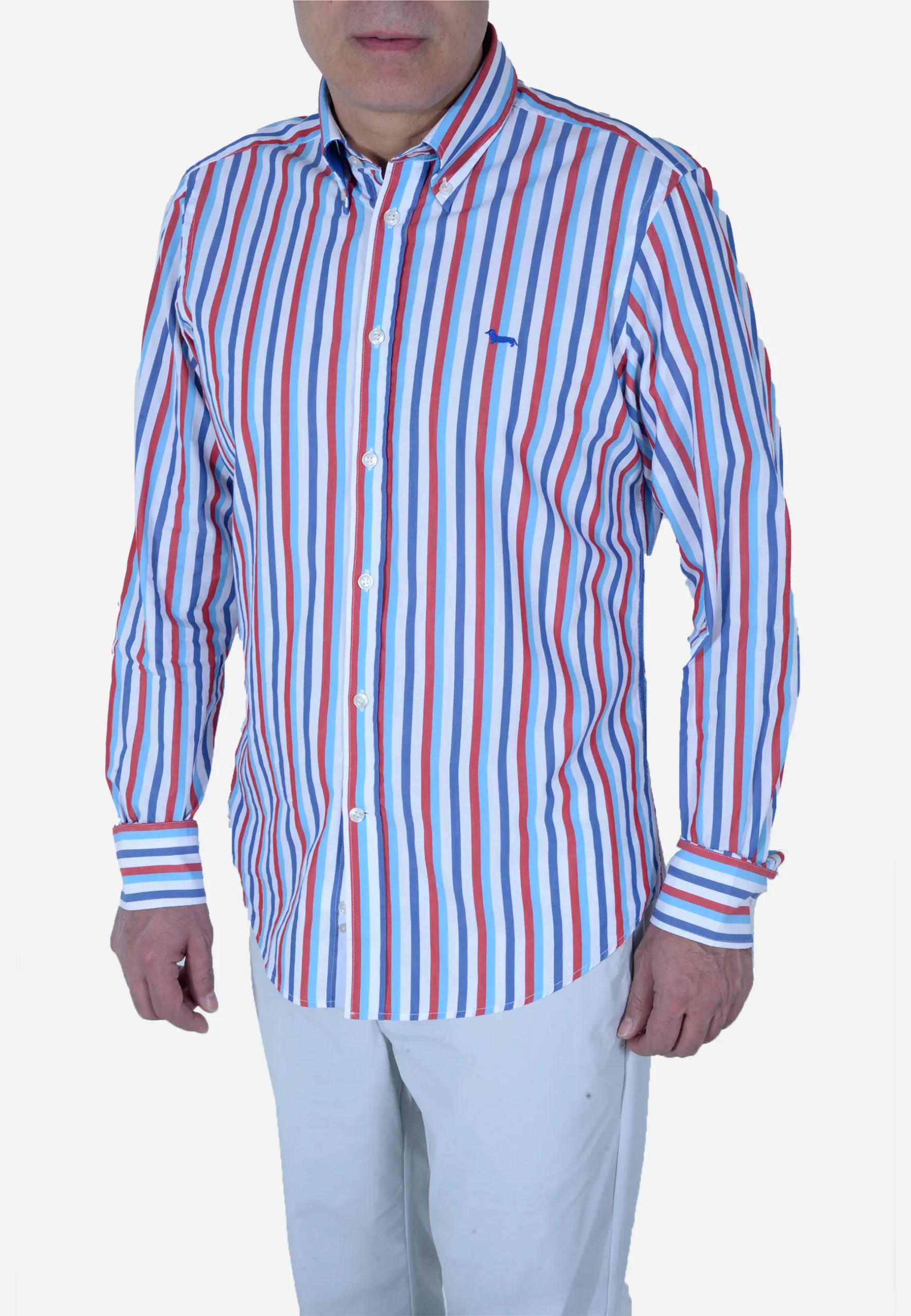 Camisa Hombre Rayas Azul/Rojo H&B - Imagen 2