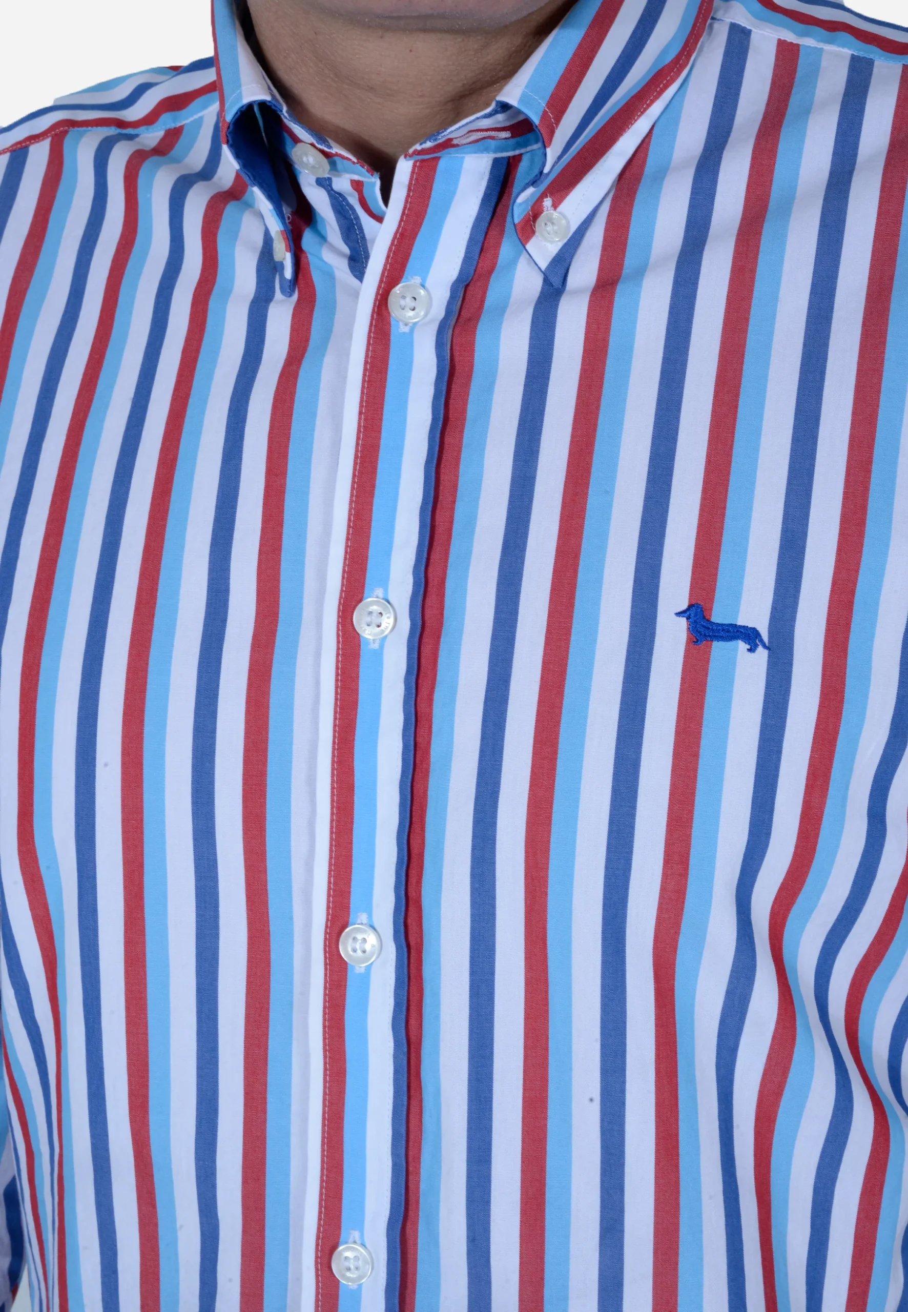 Camisa Hombre Rayas Azul/Rojo H&B - Imagen 5