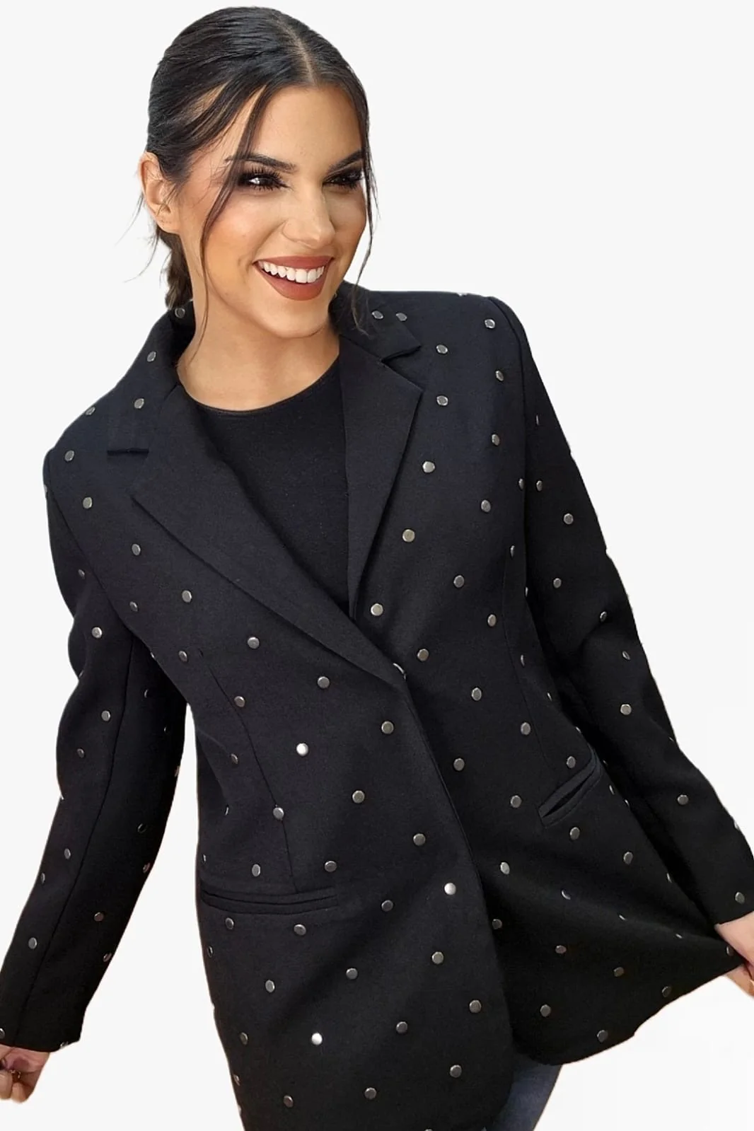 Blazer Solapas Tachuelas Negra - Imagen 7