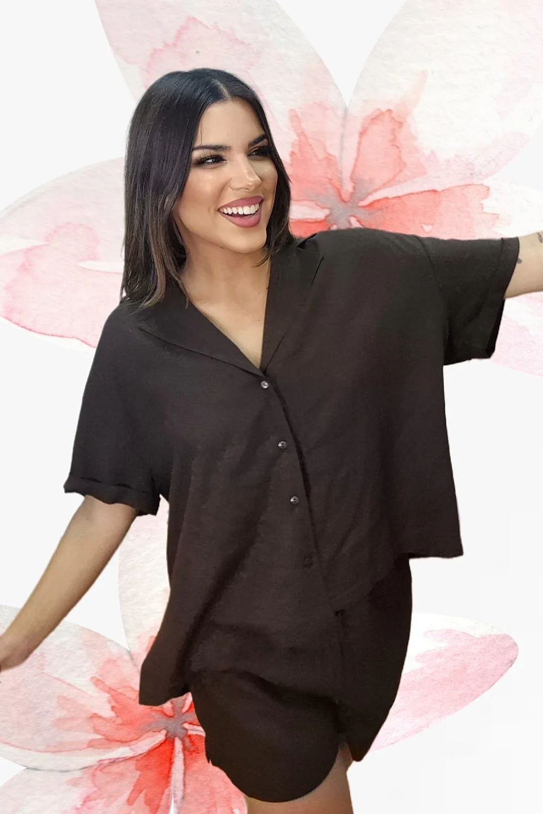 Camisa oversize abotonada Marrón