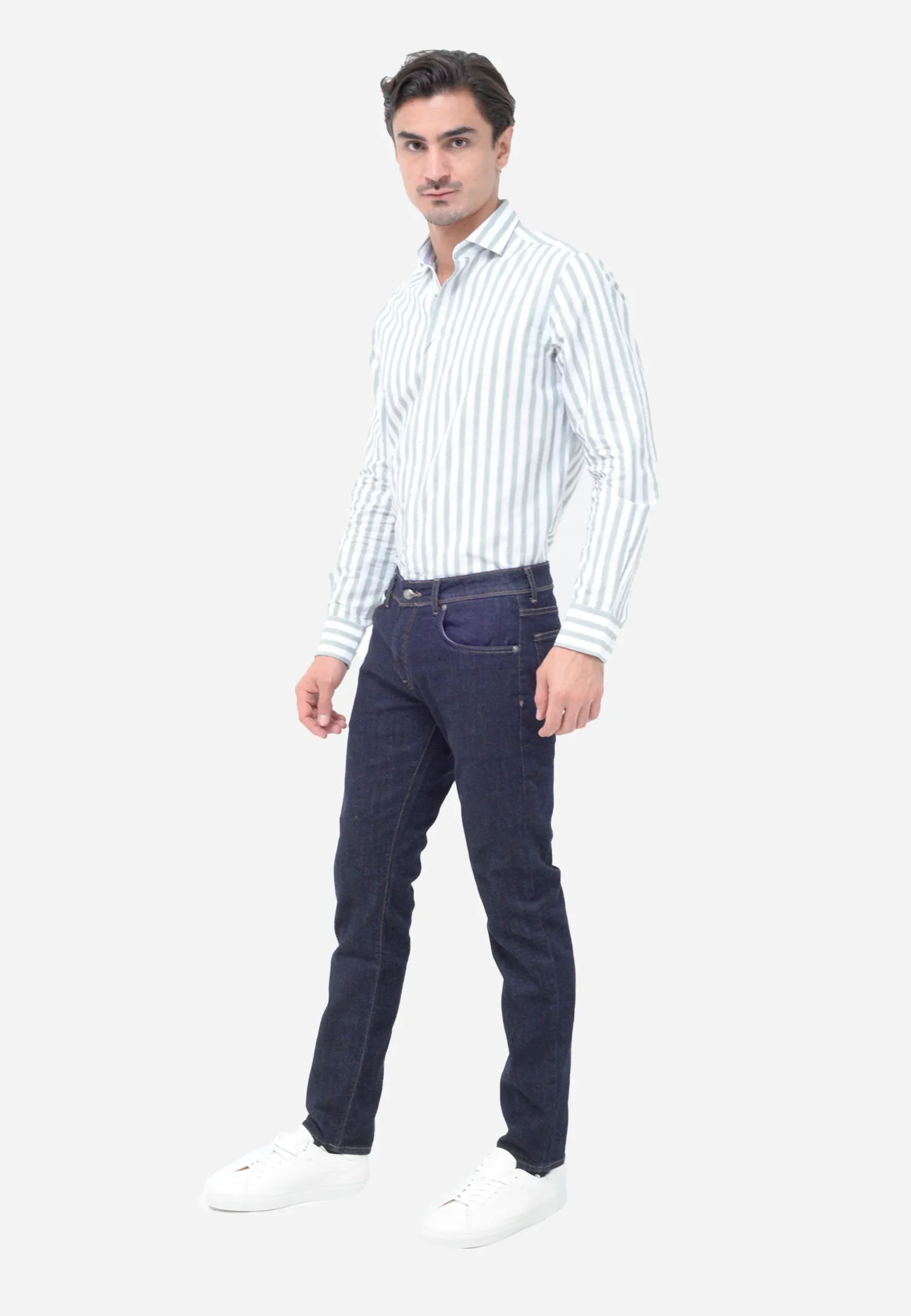 Camisa Blanca Rayas Azules Clásica H.L. - Imagen 5