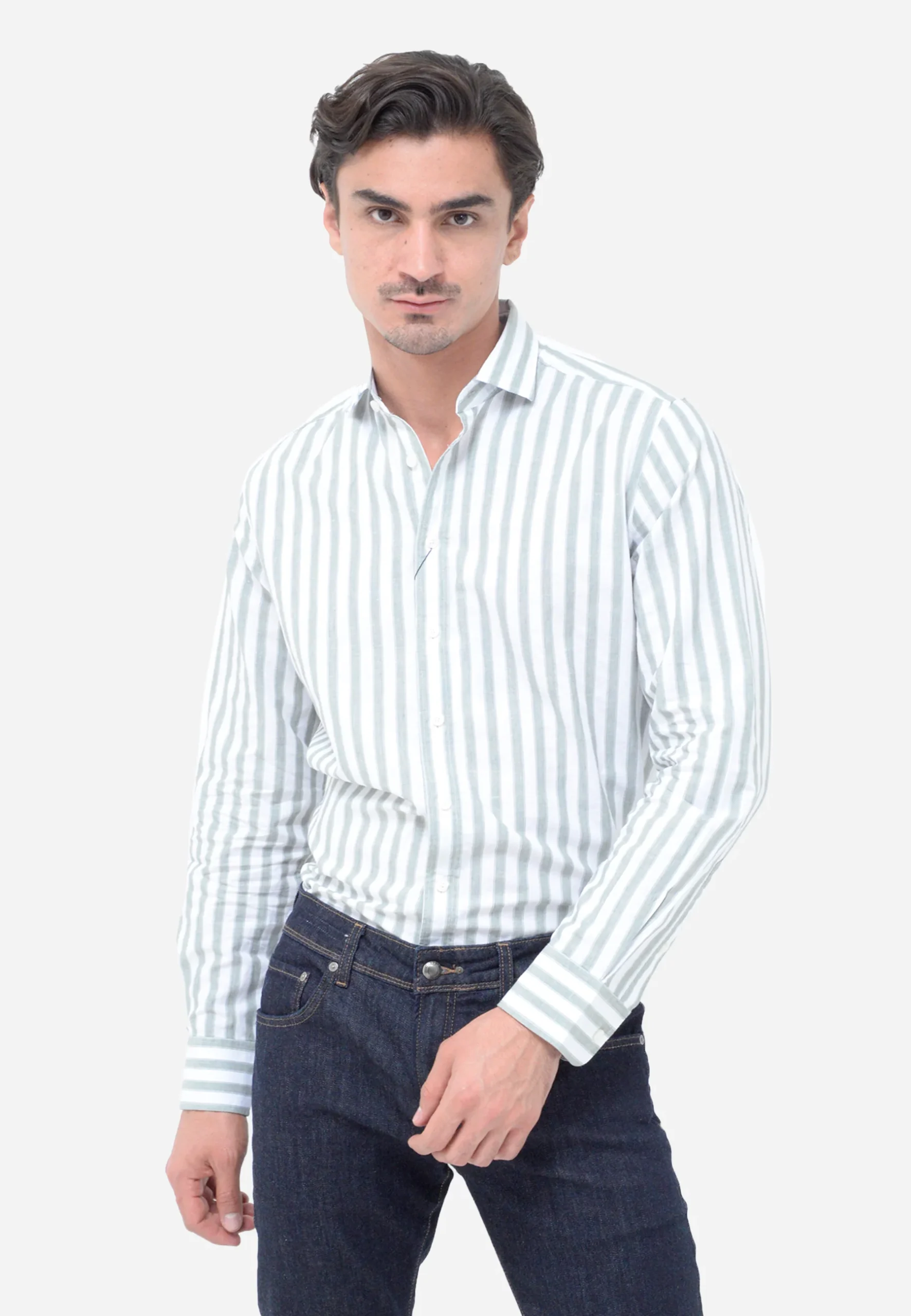 Camisa Blanca Rayas Azules Clásica H.L.