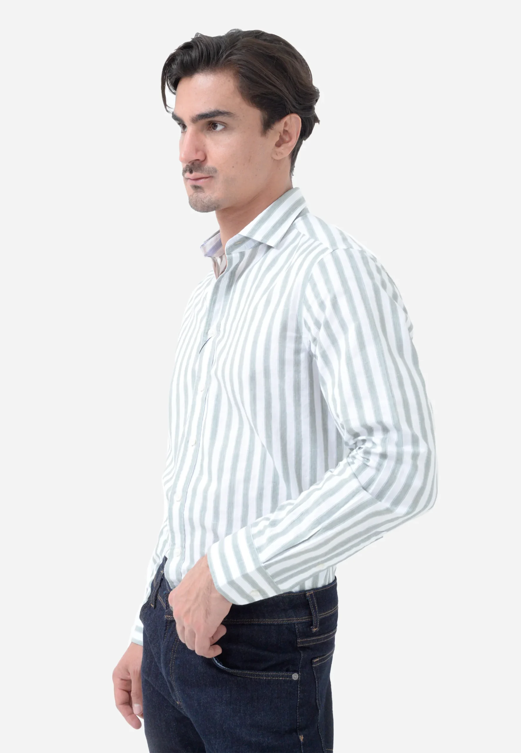 Camisa Blanca Rayas Azules Clásica H.L. - Imagen 3