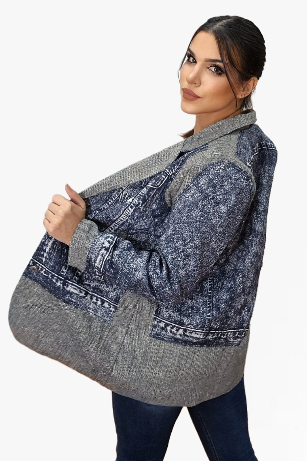 Blazer Vaquera Combinada Gris - Imagen 3