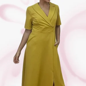 Vestido Camisero Cintura Elastica Amarillo