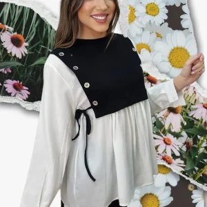 Camisa Combinada Chaleco Punto Negro