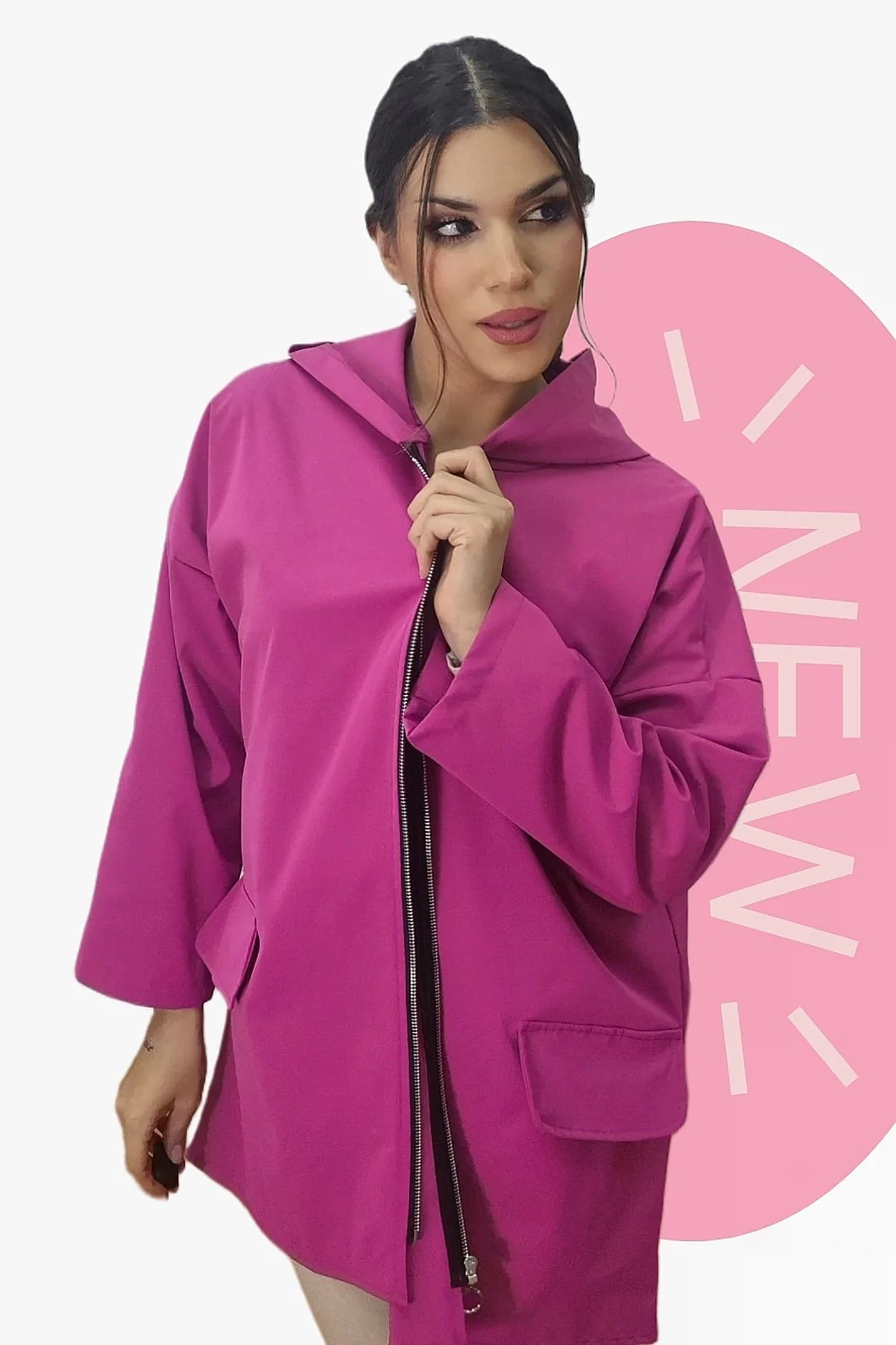 Trenca Capucha Bolsillos Fucsia