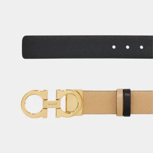 Cinturón Dama Gancini Negro/Beige en Cuero S.F.