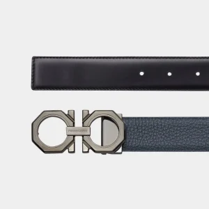 Cinturón Hebilla Gancini Negro en Cuero S.F.