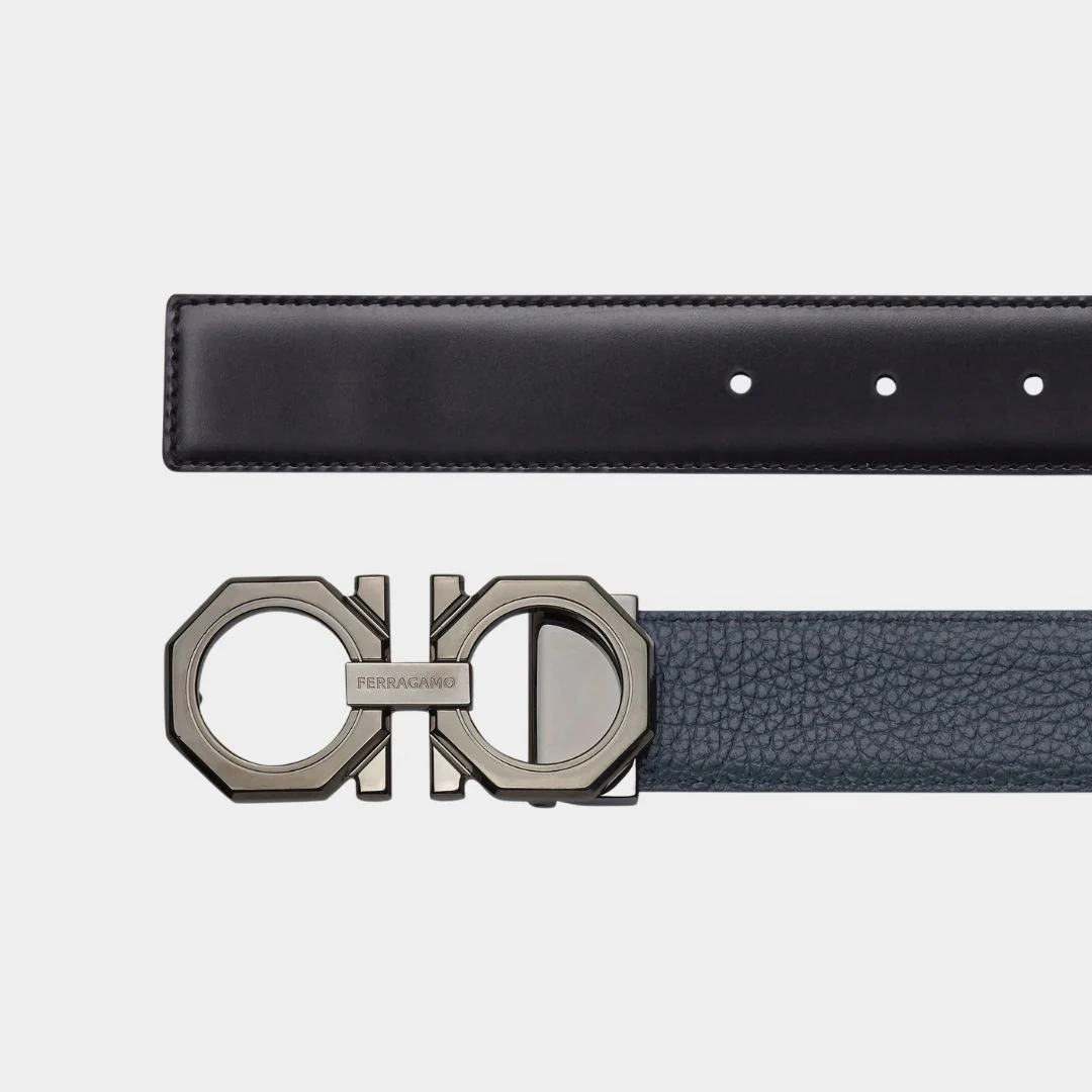 Cinturón Hebilla Gancini Negro en Cuero S.F.