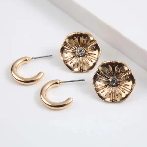 Set Aros Flor Dorado Tatienne