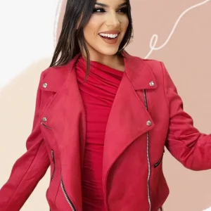 Biker Cremalleras Melocoton Roja