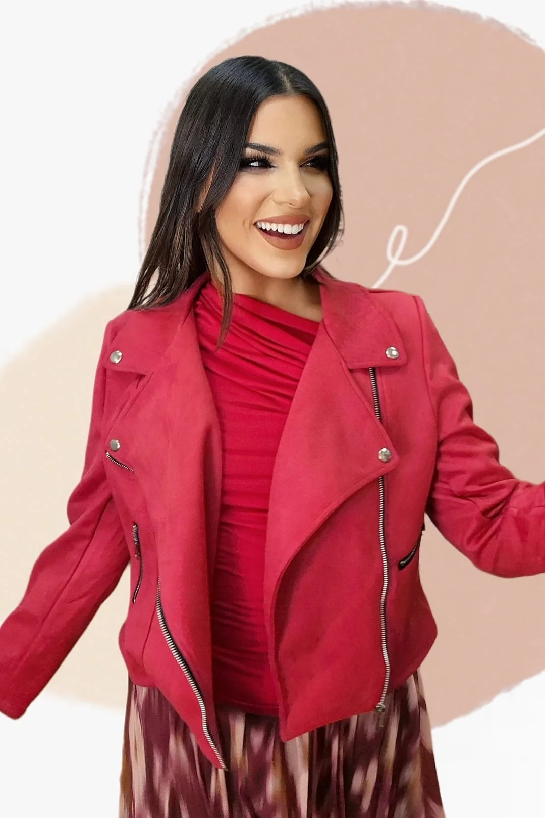 Biker Cremalleras Melocoton Roja