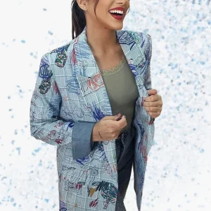 Blazer Cuadros Garabatos Azul