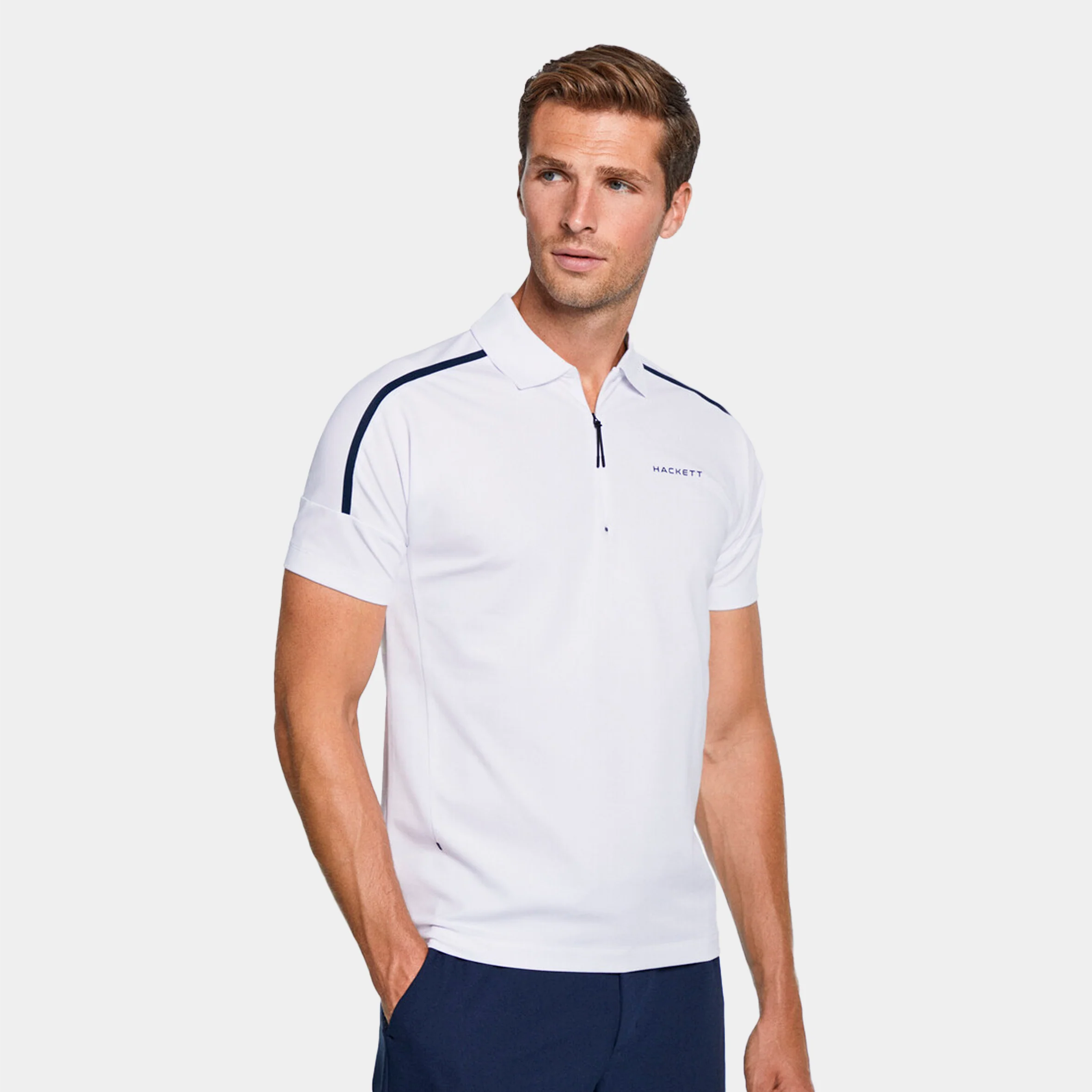Camiseta Polo Hombre Blanca Líneas H.L.
