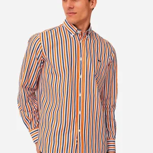 Camisa Sport Azul/Naranja Algodón H&B