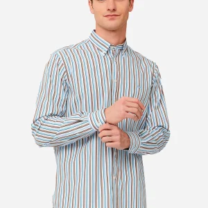 Camisa Sport Azul/Café Algodón H&B