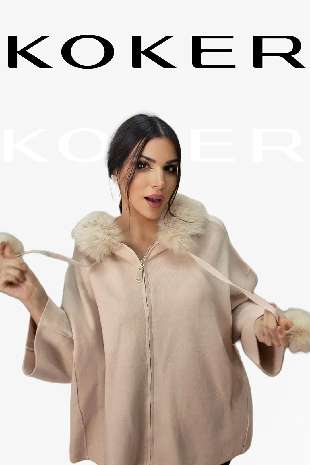 Chaqueta Capucha Pompón Beige - Imagen 8