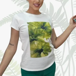 Camiseta Flor Verde Acuarela