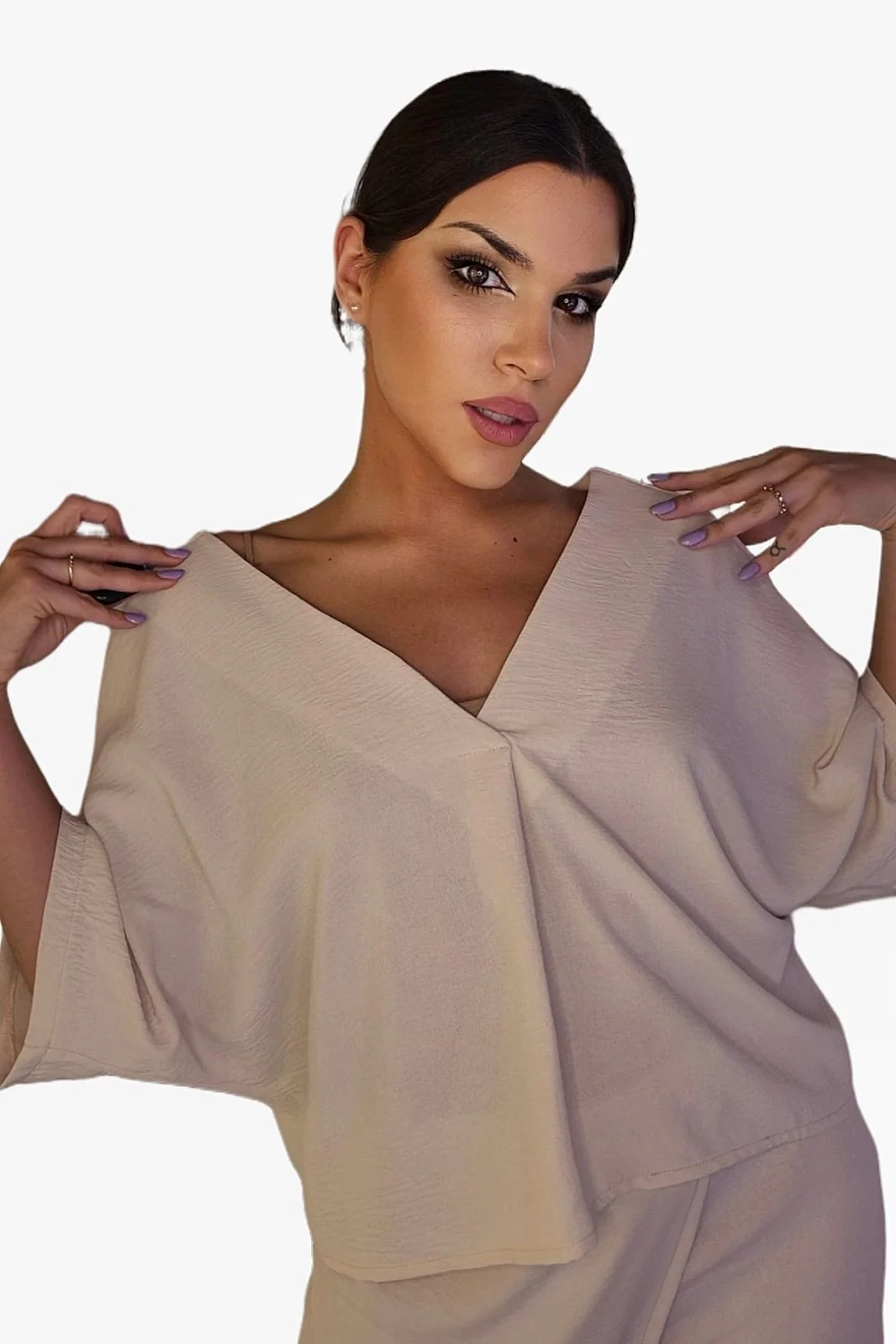 Camisa Escote Fluida Beige