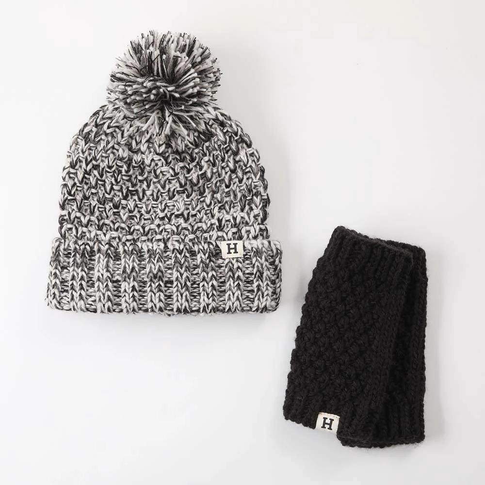 Pack De Gorro Tejido Y Mitones Tejidos Melange Negro Humana