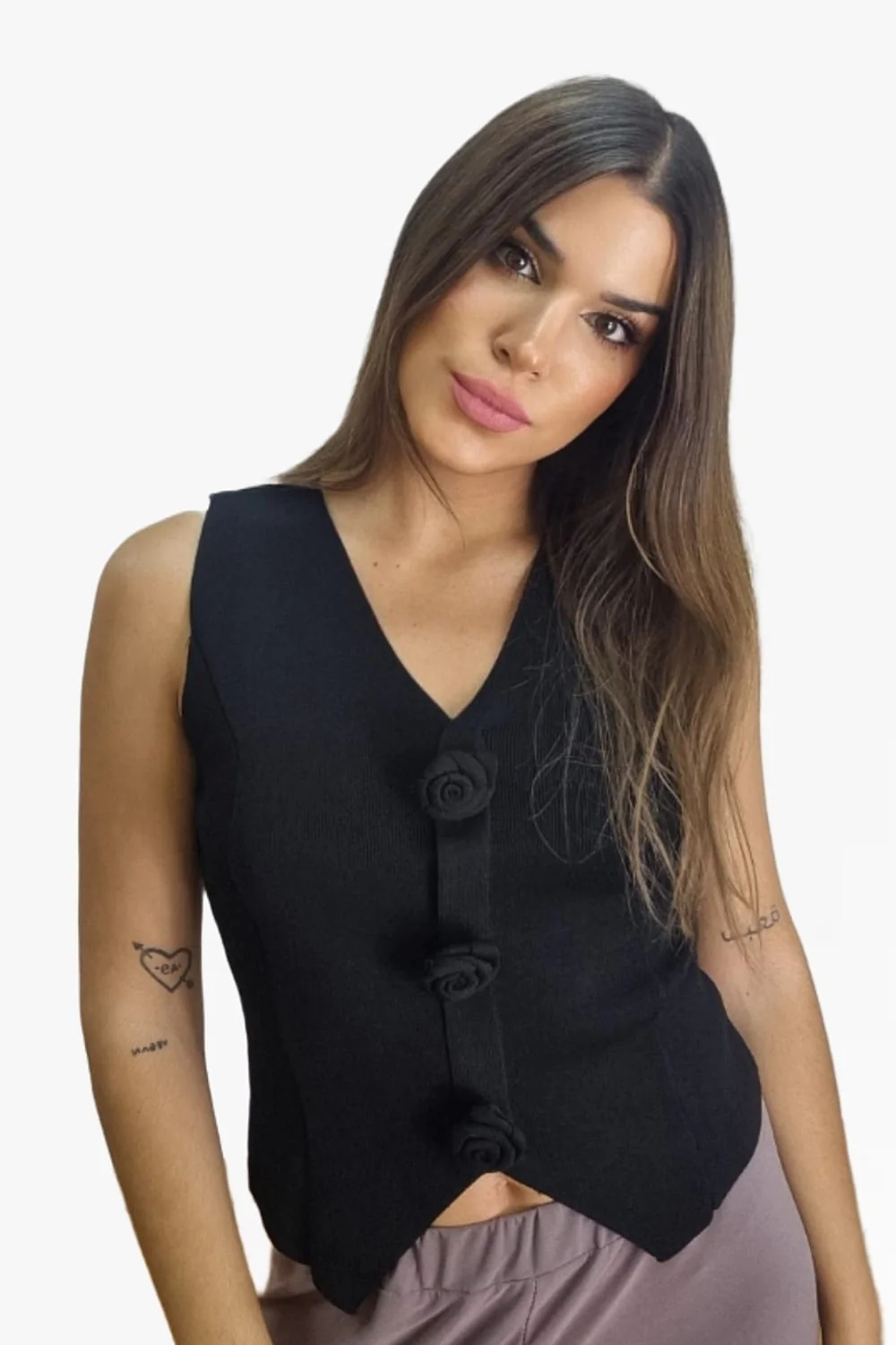 Top Punto Flores Negro - Imagen 3