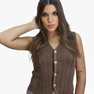 Top Punto Boton Marron