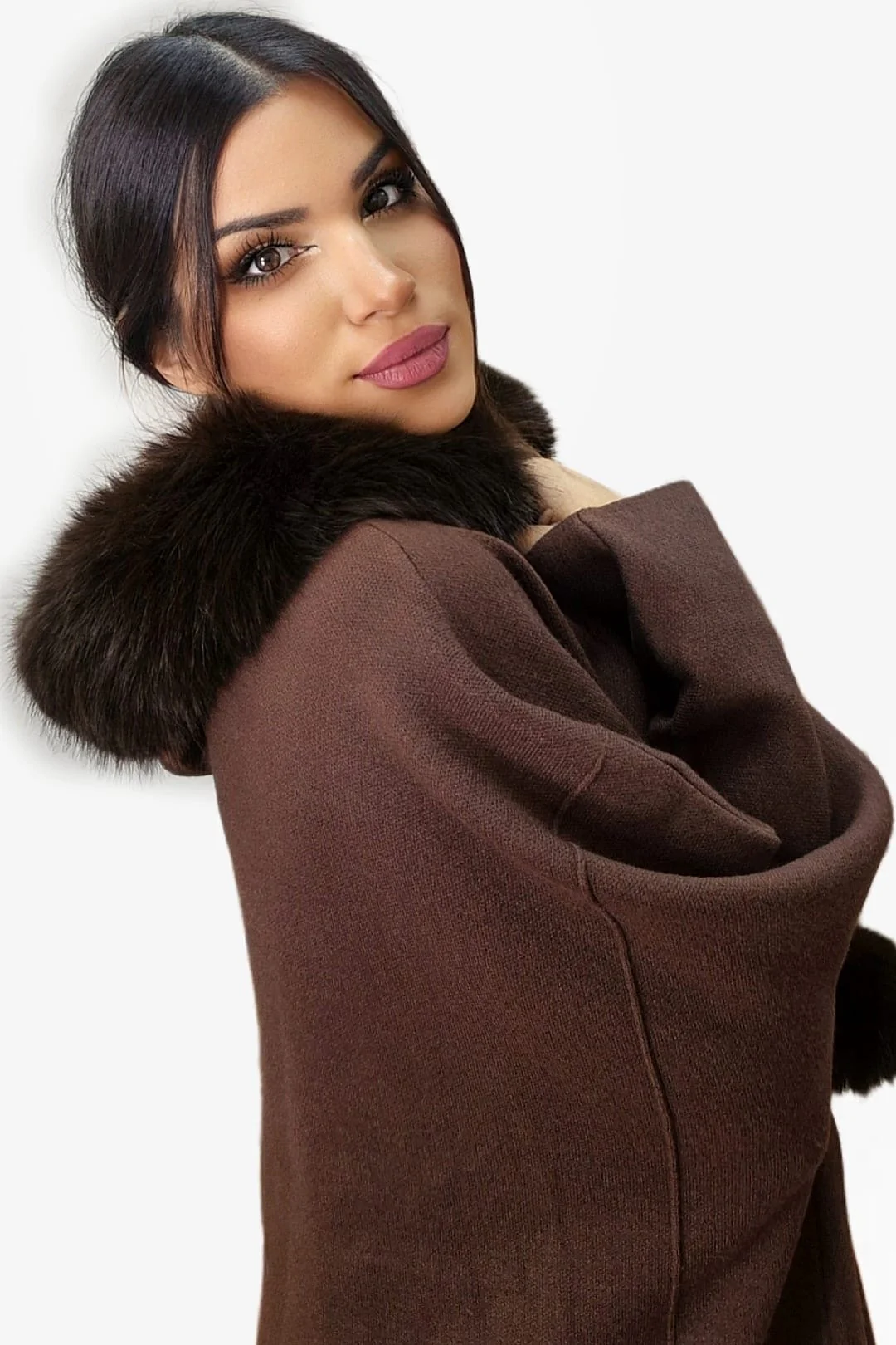 Chaqueta Capucha Pompón Marrón - Imagen 5