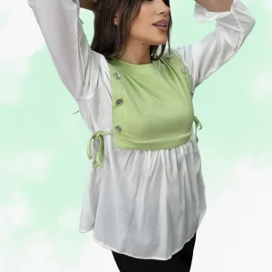 Camisa Combinada Chaleco Punto Verde