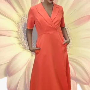 Vestido Camisero Cintura Elastica Naranja