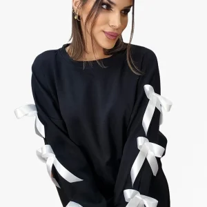 Sudadera Manga Lazos Negra